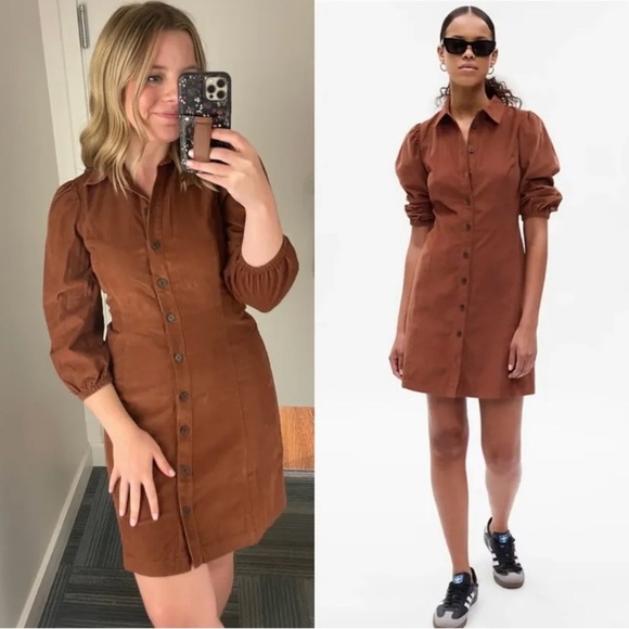 GAP Brown Long Sleeve Button-Up Dress - Picture 1 of 5